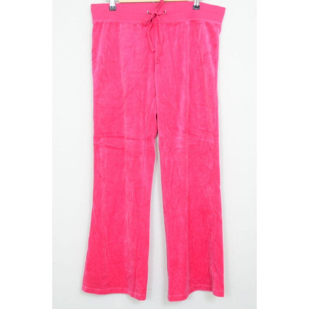 Y2K‎ Fashion Bug Hot Pink Cotton Velour Lounge Wide Leg Travel Pants Size LG NWT
